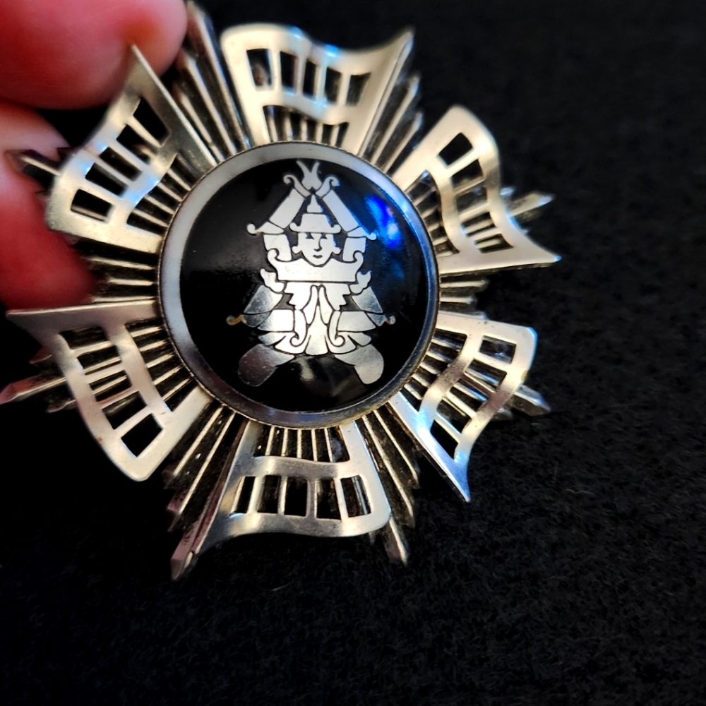 Buddha brooch vintage silver and black color.